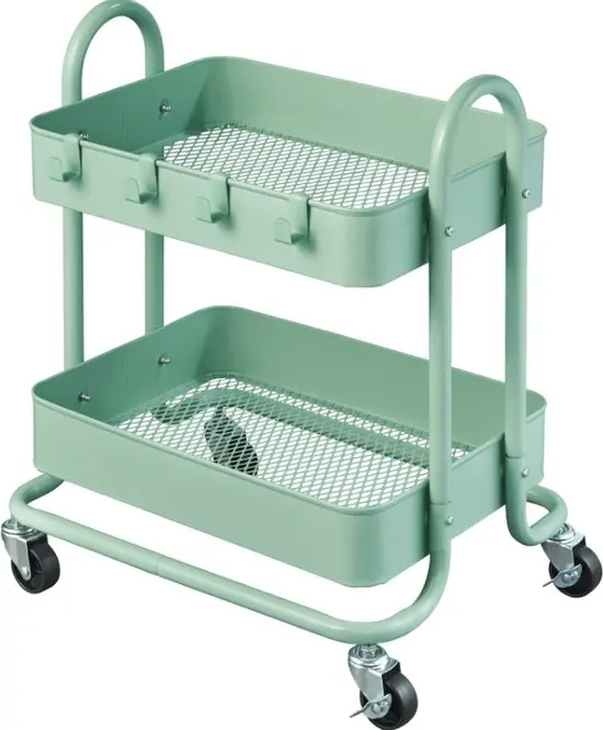 Custom Packing And Color Metal 19 mmTube 2-Tier Kitchen Storage Organizer Storage Rack Trolley Cart Storage Cart