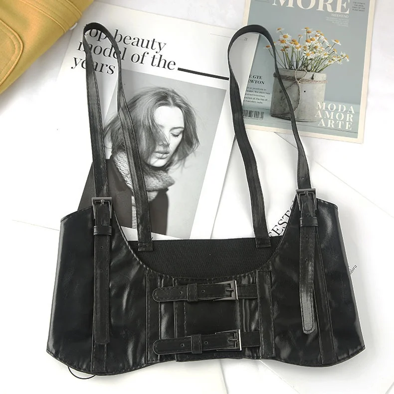 Vintage Gothic Women Adjustable Fashion Faux Leather Wide Waist Belt PU Steampunk Underbust Corset for Lady