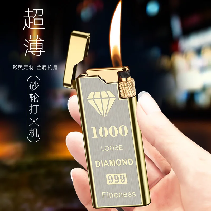 Оптовая продажа Модные металлические тонкие мини-газовые зажигалки газовая ветрозащитная поддержка логотип на заказ