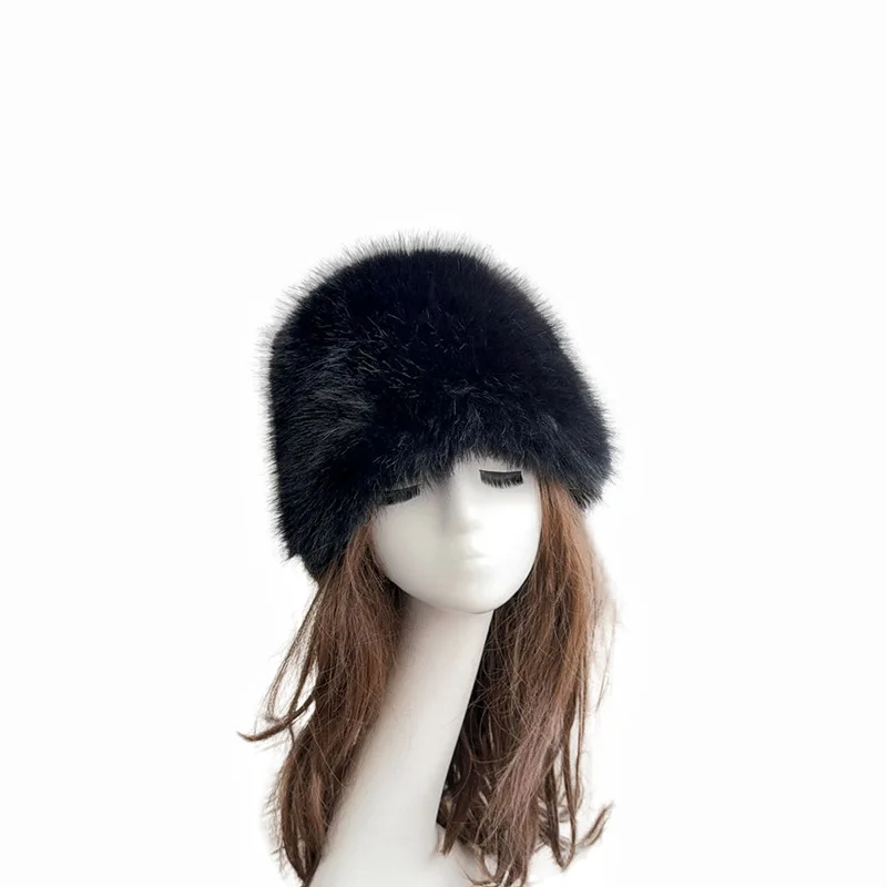 Y2k beanie 2024  Warm Russian Fur Hat fuzzy bucket hat solid color fur winter hats for women fashionable tops