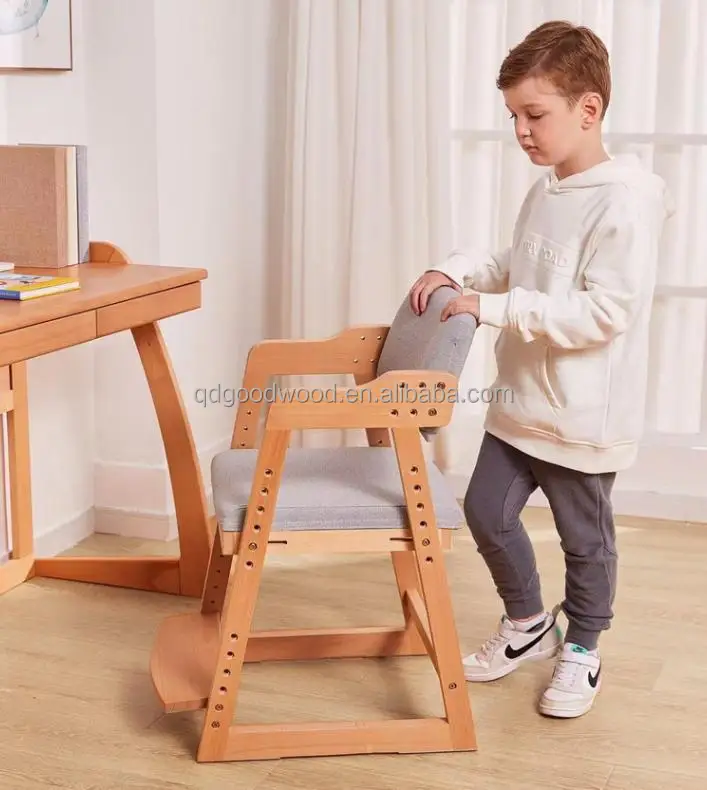New Design Teenager Adult Height Adjustment Solid Wood High Back Adjustable Kids Study Chair