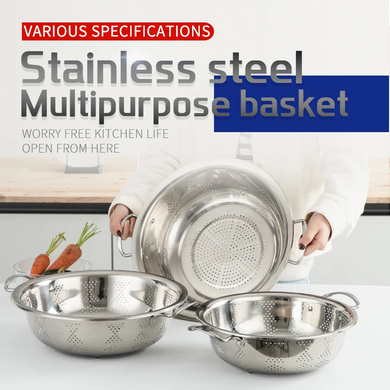 Wholesale Colander Strainer Kitchen Mesh Colander Good Quality Stainless Steel Sieve For Draining and Washing