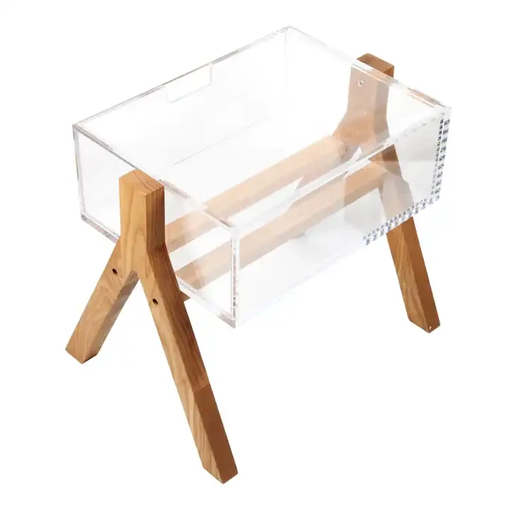 Acrylic wooden shelf side table modern organic glass sofa side table living room bedroom can be customized