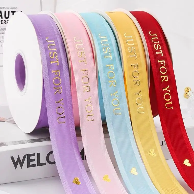 Stock 25 mm 50 yards a roll of high end thick thread bronzing gold love Christmas gifts flowers decorative packaging ribbon