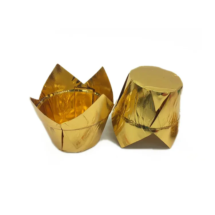 
Новый дизайн, чашка для торта, ламинированная бумага, Золотая фольга, тюльпан, чашка для маффинов, чашка для выпечки, подкладка для торта 5*8 см 