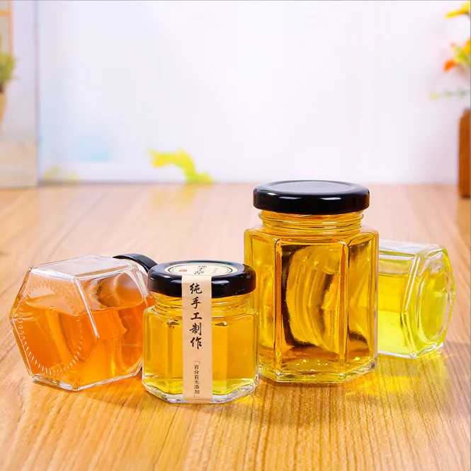 Hexagon Polygon 180ml 280ml Sauce Bottle Glass Honey Jars Wholesale
