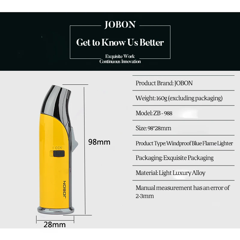 Зажигалка JOBON для сигарет сигар пламя Бутан газ логотип под заказ оптовая продажа креативная