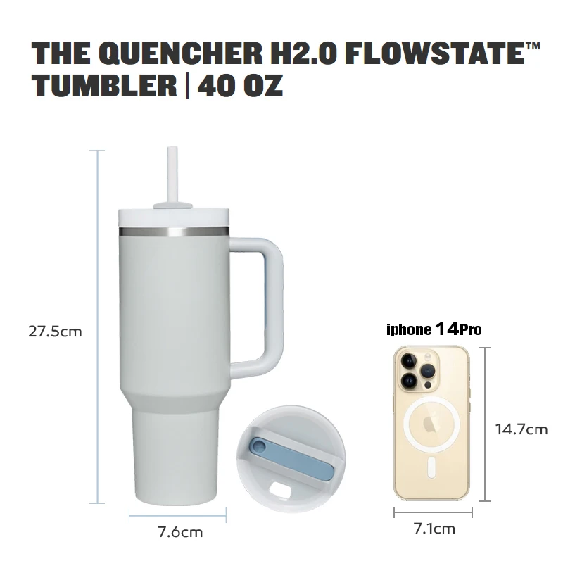 New hot seller H2.0 40oz Adventure Quencher Tumbler With Handle & Straw Ss 18/8 Vacuum Travel Mug support sublimation