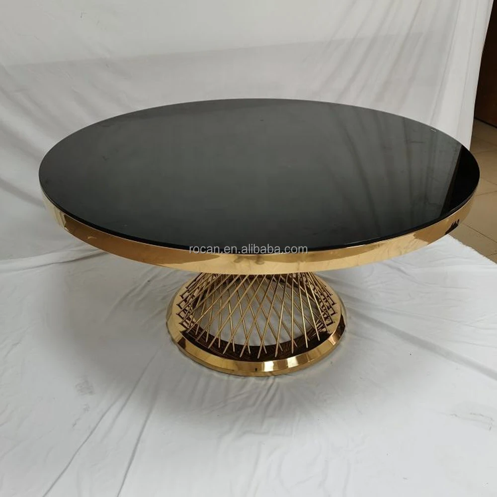 Black Glass Round Gold Cake Table With Wheel Luxurious Spoke Cake Table With Wheel Wedding Decoration