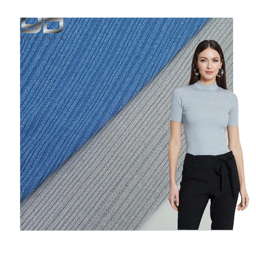 Custom Pattern 240Gsm 76 Polyester 11 Rayon 10 Metallic 3 Spandex Irregular Rib Knit Fabric Hacci Rib Fabric