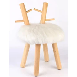 K&B high quality white lovely bambi animal  kids baby fur stool with solid wood frame