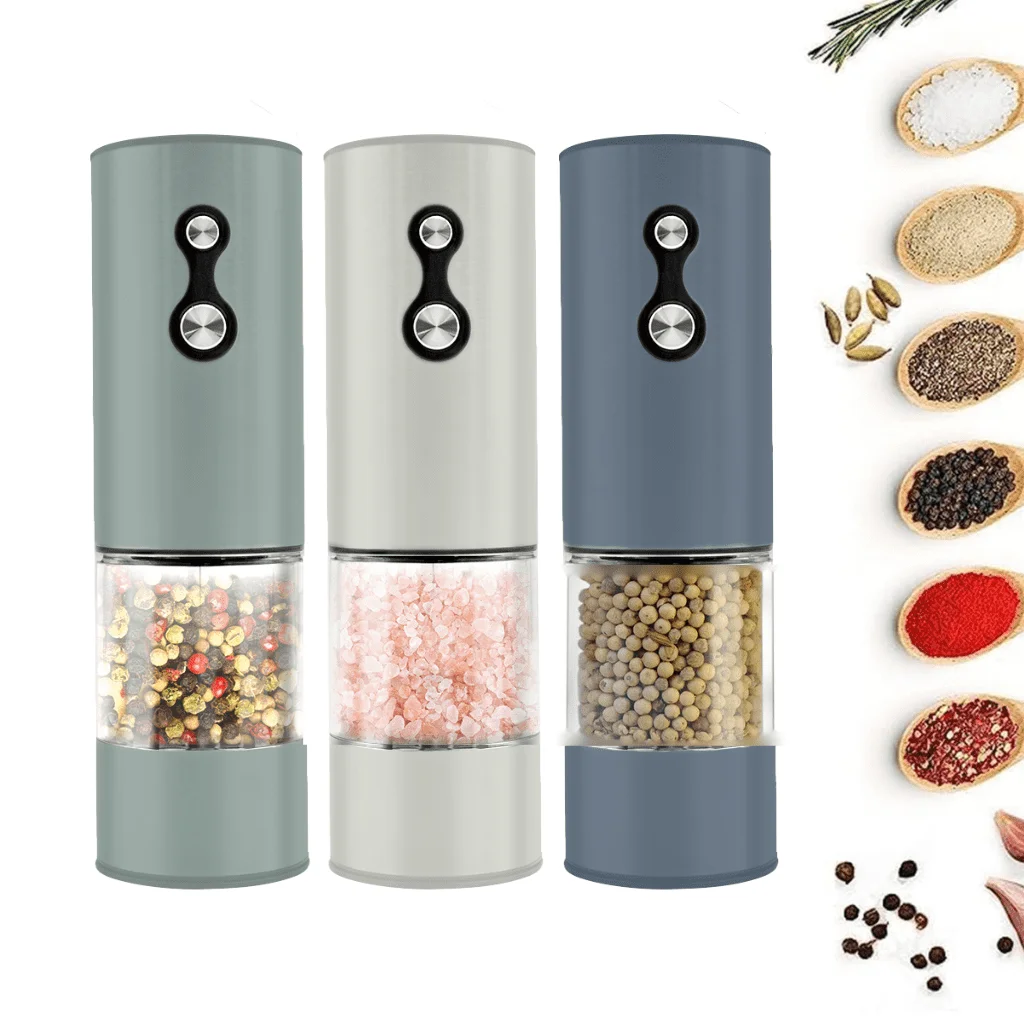 Matte coloured commercial 2-speed control stainless steel green black white electric salt and pepper grinder mills machine spice