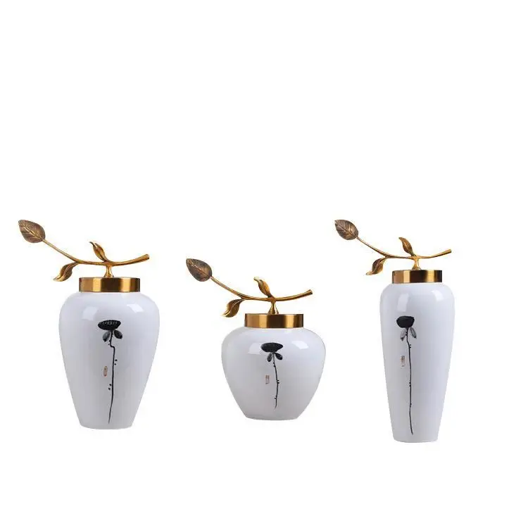 Set of 3pcs Fashionable White Color Glazed Ceramic Vase with Lid