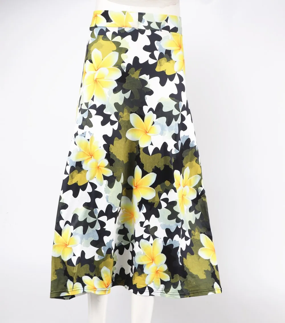 2021 Hot Sale Factory Direct Sales Soft High Waist Fresh A-line Plus Size Yellow Flowers Camouflage Lady Skirts Wholesale