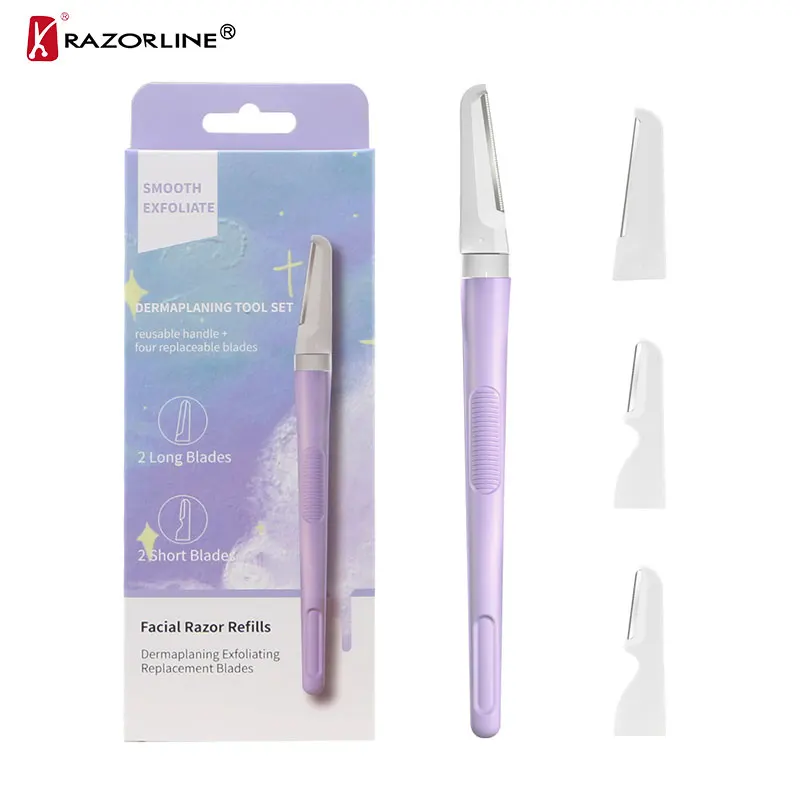 RBW5058 Aluminum Handle Eyebrow Trimmer Kit Facial Razors for Women Eyebrow Shaper Dermaplaning Tool With Cover