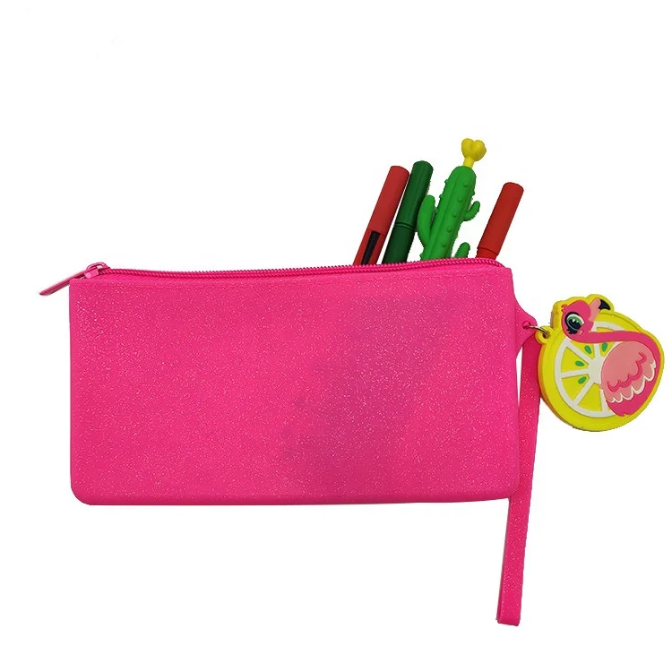 Multifunction Eco Silicone Pencil Case Bag Zipper Cute Flamingo Panda Kids School Pencil Case Girls