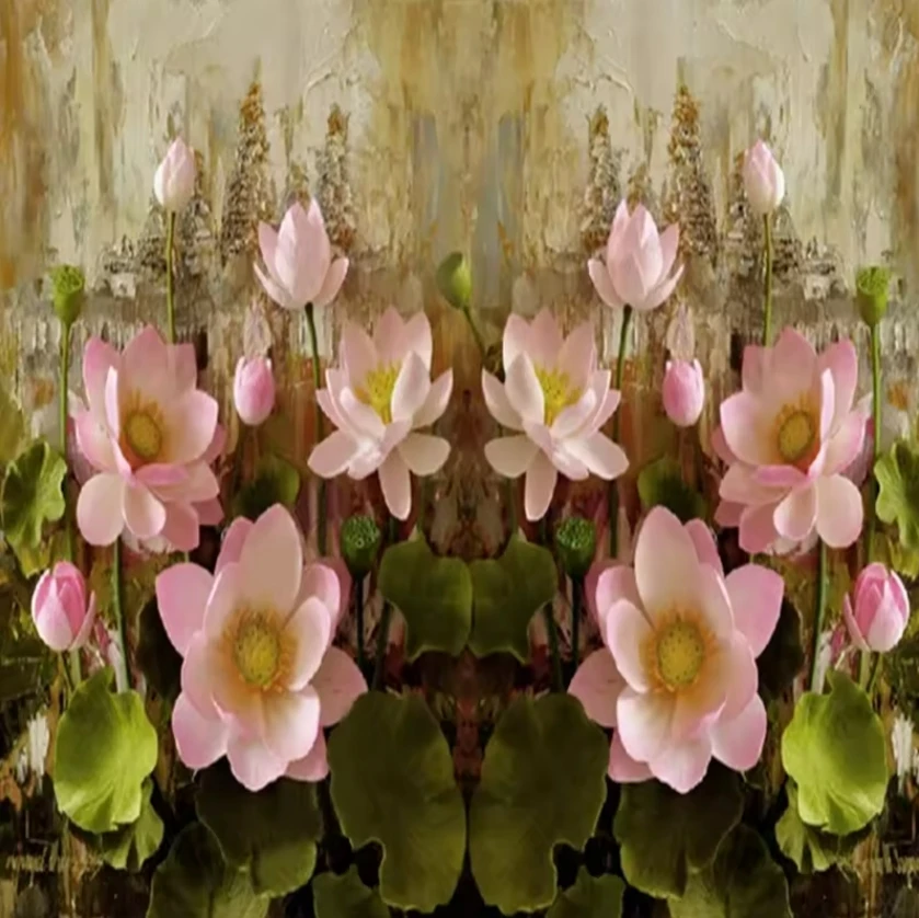 Custom Mural Wallpaper 3D Stereo Lotus Flower Oil Painting Fresco Living Room TV Bedroom Art Peel and Stick Wallpaper