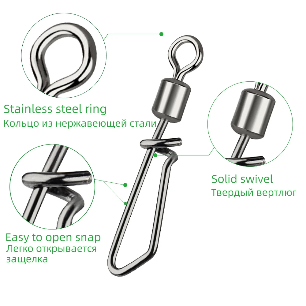 Rolling swivel with T-shape snap fishing swivels connector for fishing hooks accessories
