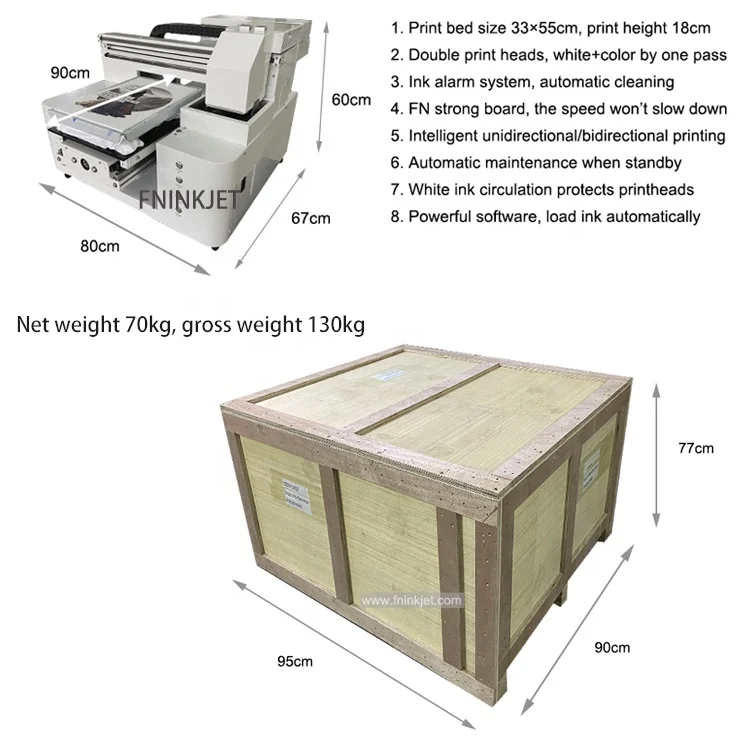 Fninkjet DTG Printer Textile Set Direct to Hybrid T-shirt Garment A3 Impresora DTG Printer With Double Printheads