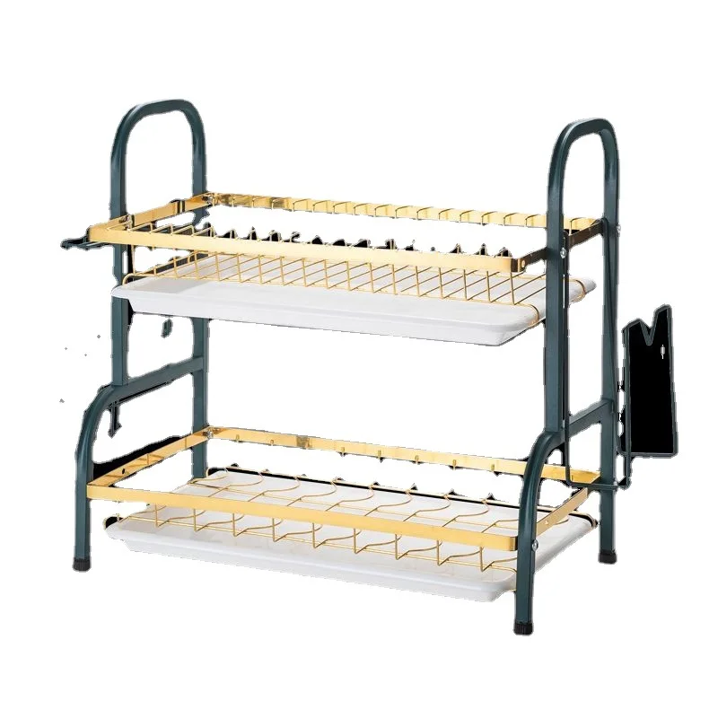 Kitchen Stainless Steel Drain Plate Rack 2 Tier Cutlery Rack Kitchen Drain Plate