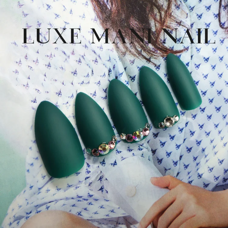 NEWAIR 24pcs/box pre-designed nails tip 3D matte green stiletto full cover nail tip artificial false finger ABS