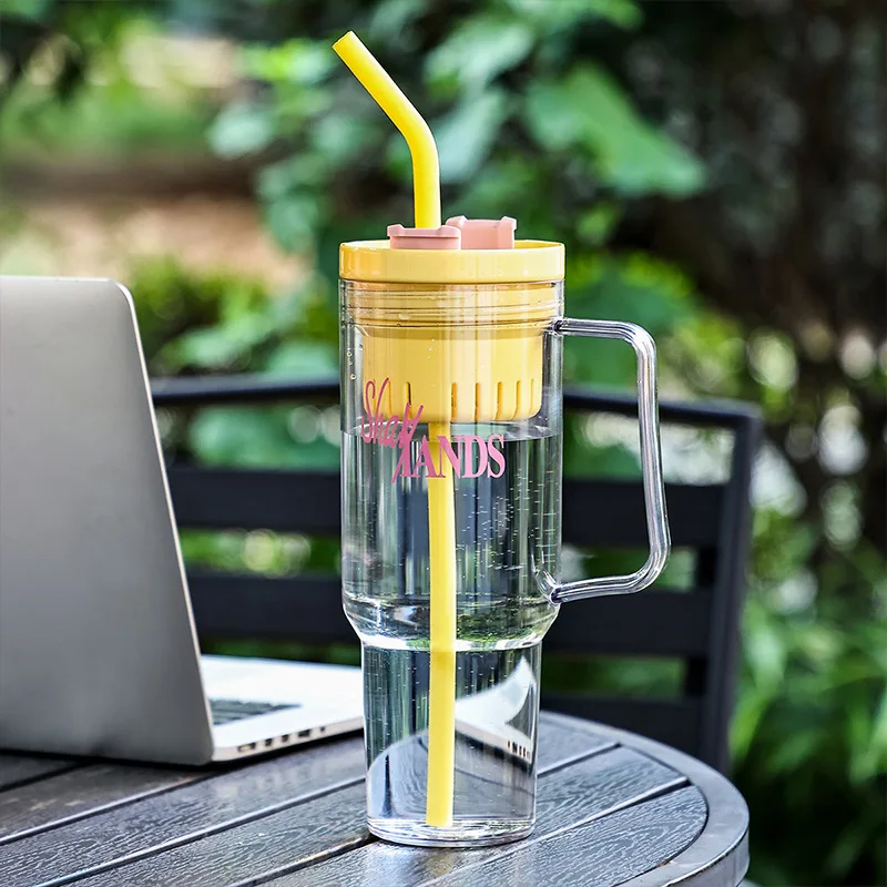 Корейская кружка-термос с ручкой и двойной трубочкой для напитков большая емкость активного отдыха кофе девушек