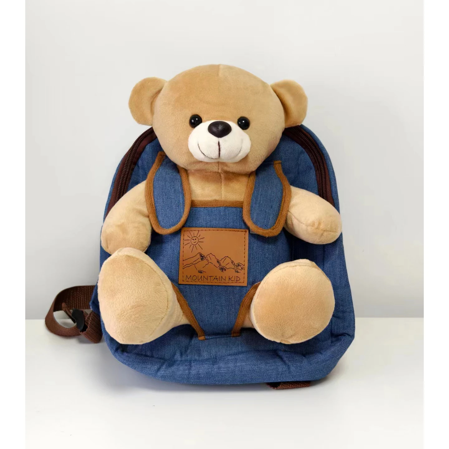 Customized stuffed animal antelope plush toy backpack denim 3D backpack kids cartoon backpack