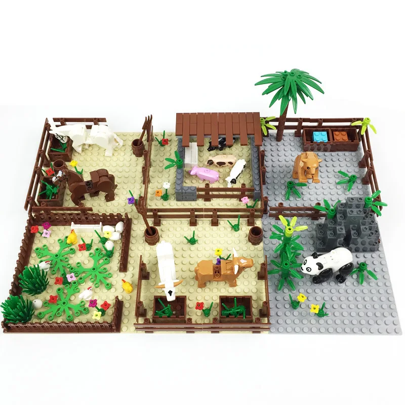 100-73 creative building block toy MOC 3666 3024 3023 3021 3623 3710 3460 Zoo+Horse+Cow+Bear+Pig+Chicken+livestock(NO.PA01324)