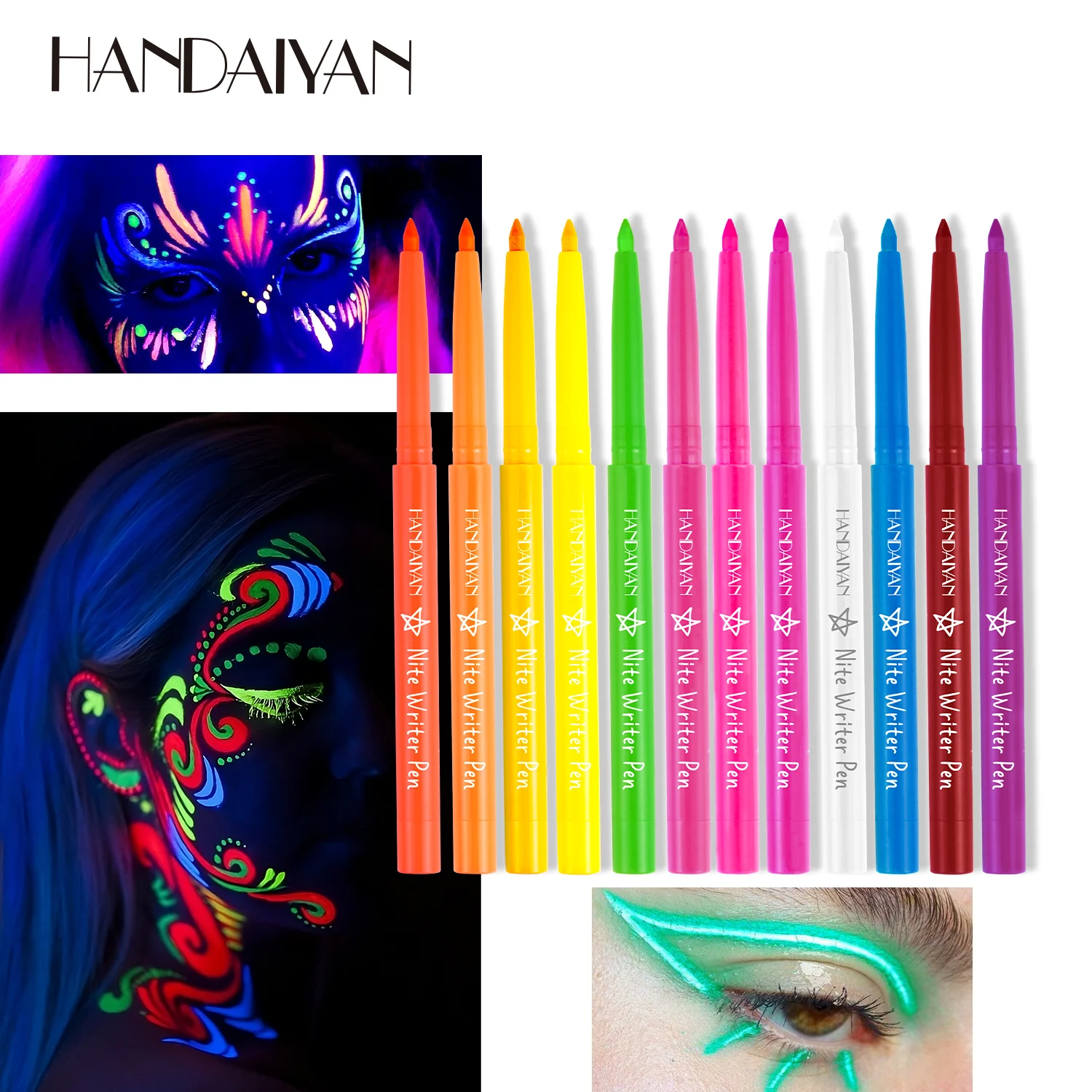 Custom Wholesale Holiday 12 Colors UV Fluorescent Long-lasting Eyeliner Waterproof Makeup Cosmetics