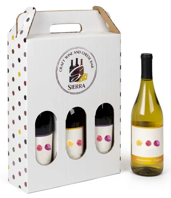 Высококачественная напечатанная на заказ гофрированная бумага caja de vino 3 бутылки бокалы для вина оптом с окном