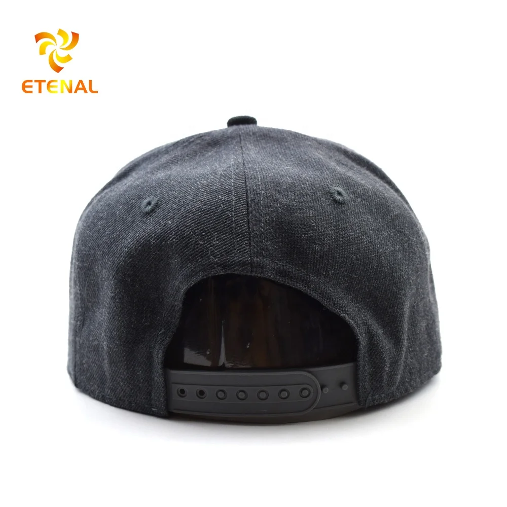 Grey Panel Black Brim Cap Custom 3d Embroidery Wool Snapback Caps Hats for Men