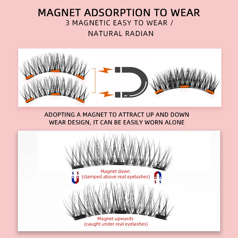 New Best Waterproof 3 Magnet False Eyelashes Hand Made Magnetic Eyelashes With a Eyelash Curler