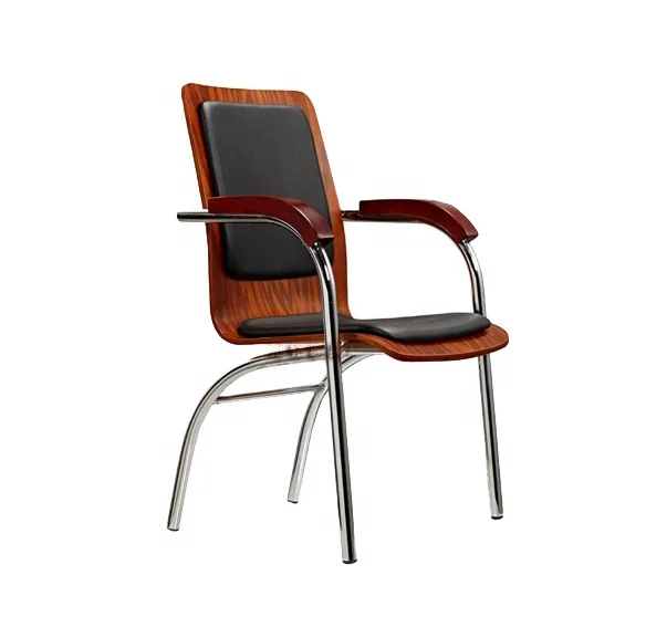 Office meeting room bent wood chair designs with chromed arm HE-220