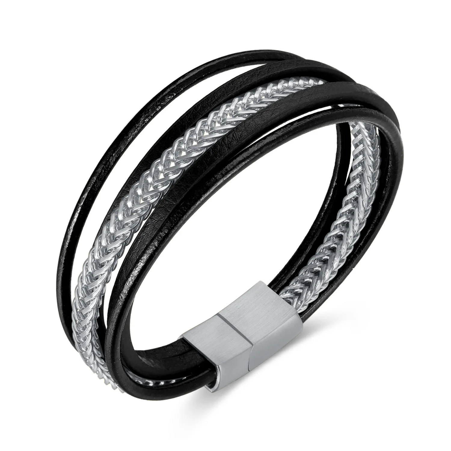 Hot Selling Retro Leather Bracelet 2024 Trendy Stainless Steel Chain Multilayer Leather Bracelet for Men