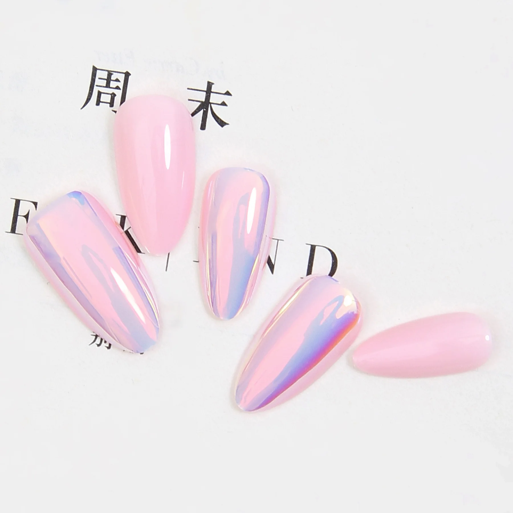 Cross-border foreign trade wear nails 24 pieces of finished products scale light mirror surface almond nails neutral packaging