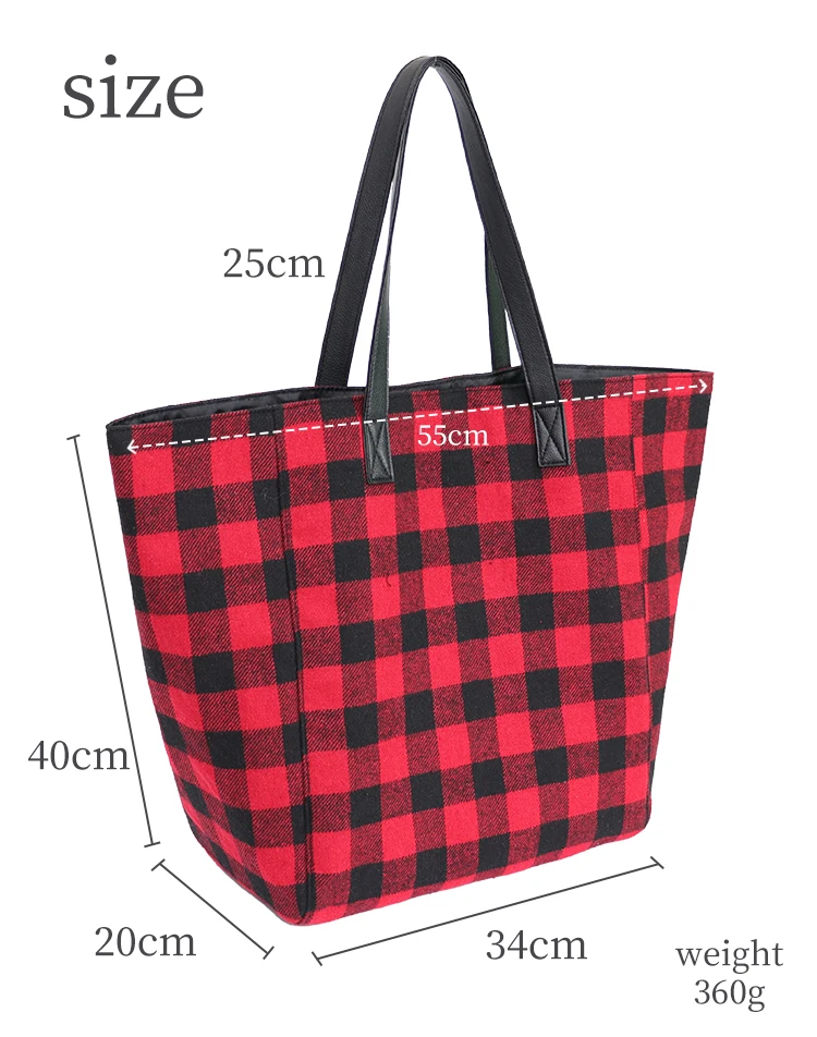 classical plaid deep tote bag large cotton checked shoulder bag custom printed tote bag with logo