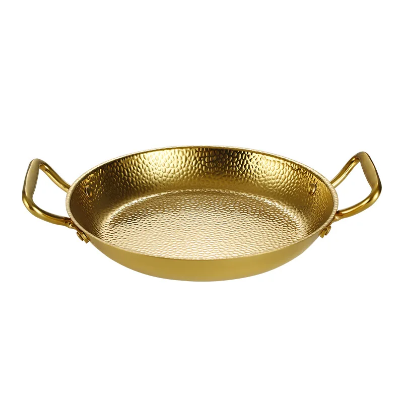 Gold Stainless Steel Restaurant Serving Plate Saute Pan Deep Frying Seafood Pan Paella Cooking Ramen Pot