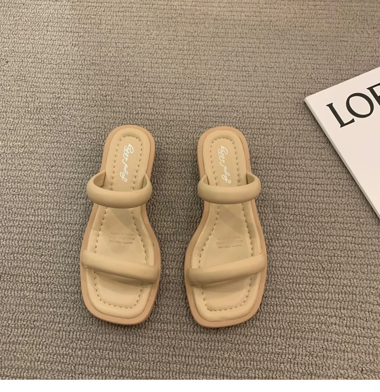 Barchon New Simple Flat Sandals Women Comfortable Square Toe Ladies Slide Flat Sandals