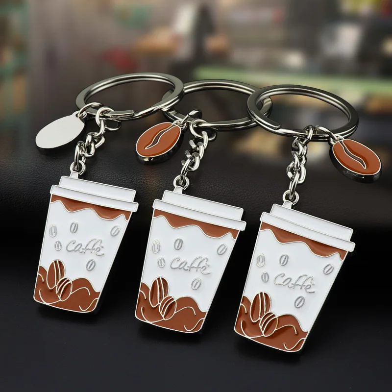 Coffee cup keychains Promotion Custom logos zinc Alloy Gift keychain Coffee Bean
