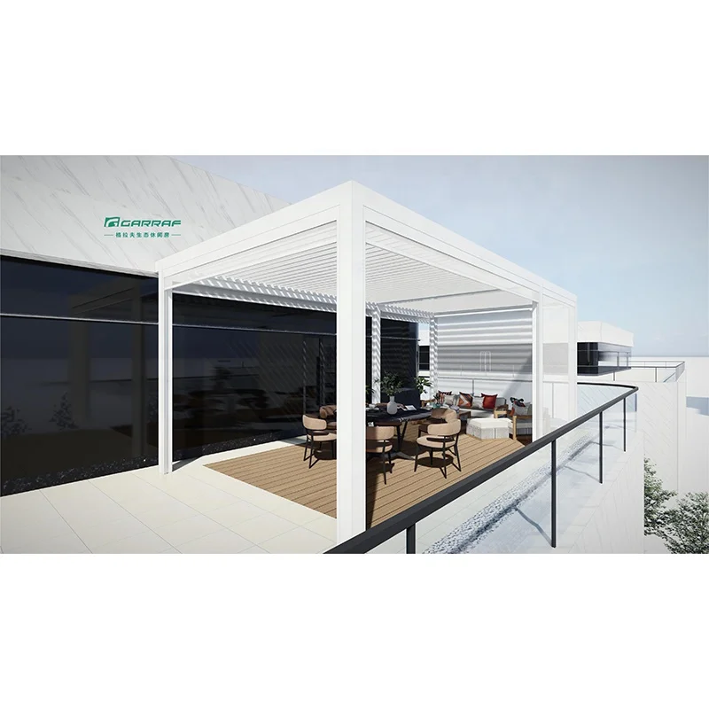 Waterproof metal  Pergola garden pavilion motor Patio Pergola Terrace With Glass Sliding Doors Outdoor Patio Aluminium