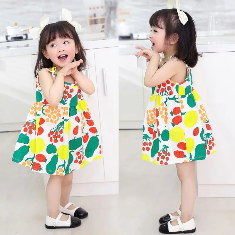 Cute Summer Kids Dresses Sling Dress Baby Girls Princess Fashion Holiday A-line Dresses