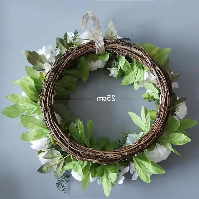 Door Hanging Candle Holder Holiday Wreath Decoration Artificial Silk White Peony Flower Wreath For Wedding Christmas Funeral