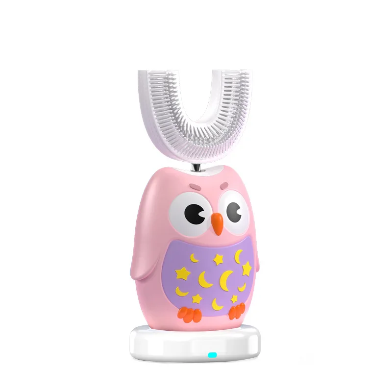 IPX7 smart sonic u-shaped pink 3 sides electric rotary  toothbrush for kids