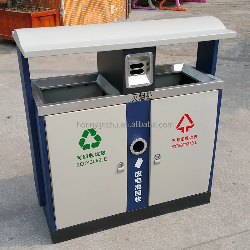 Modern design outdoor trash can stainless steel metal trash bin 2 in 1 waste container