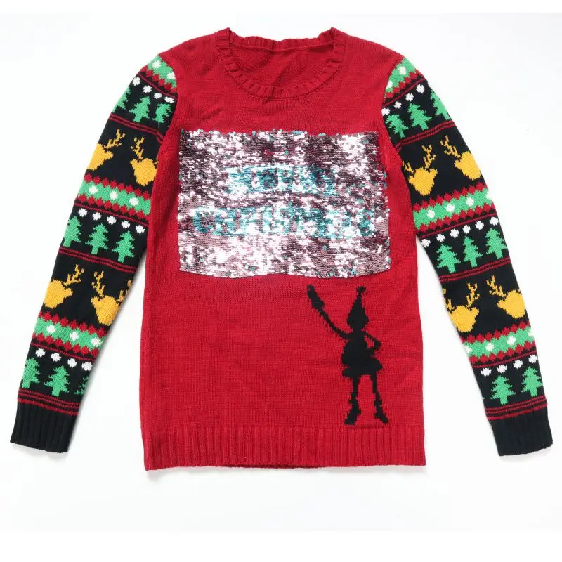 
2021 ugly Christmas sequin sweater embroidery pullover and Christmas gift 