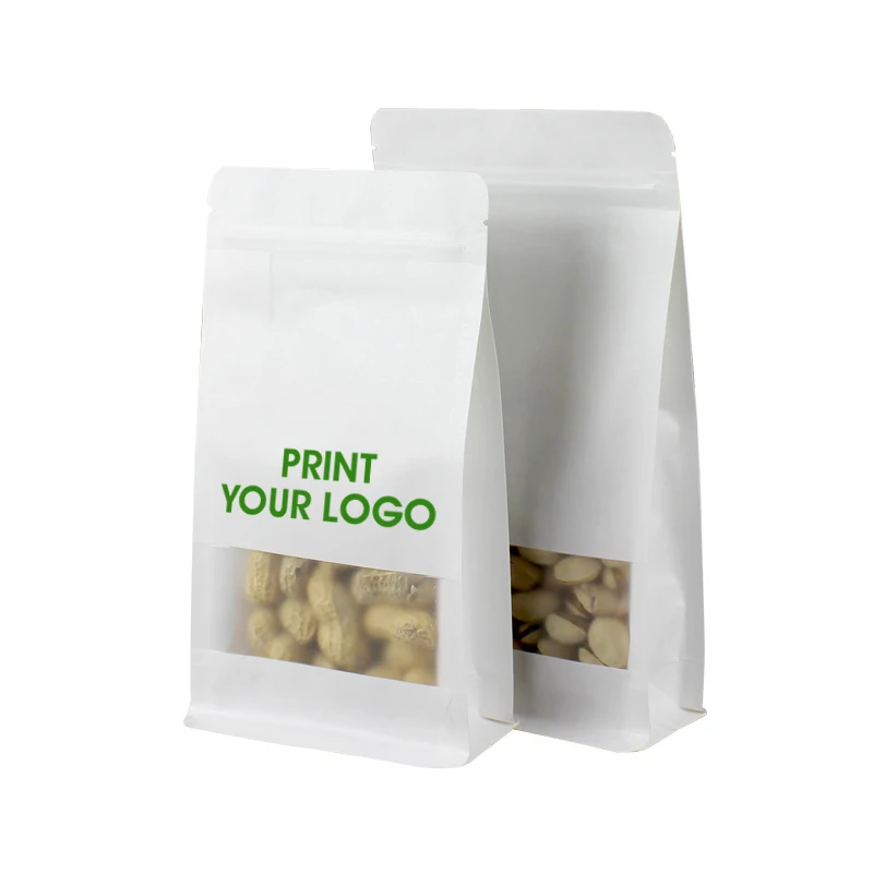 Custom Printed Ziplock Stand up Pouch Biodegradable Bags Kraft Paper Bag Window Design