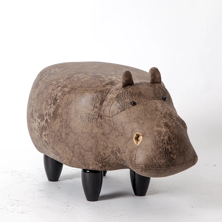 
Custom storage rhino shaped leather cover square 4 legged animal wood stool 