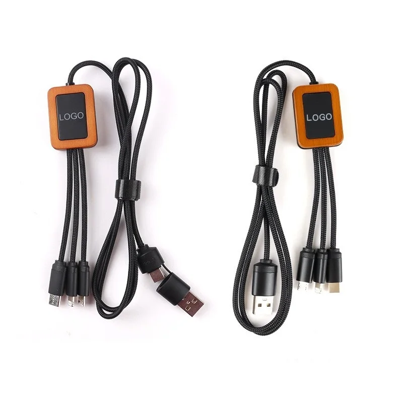 2024 New design promotional cheap wooden phone cables with led display charge type c to lightning cable fast charging