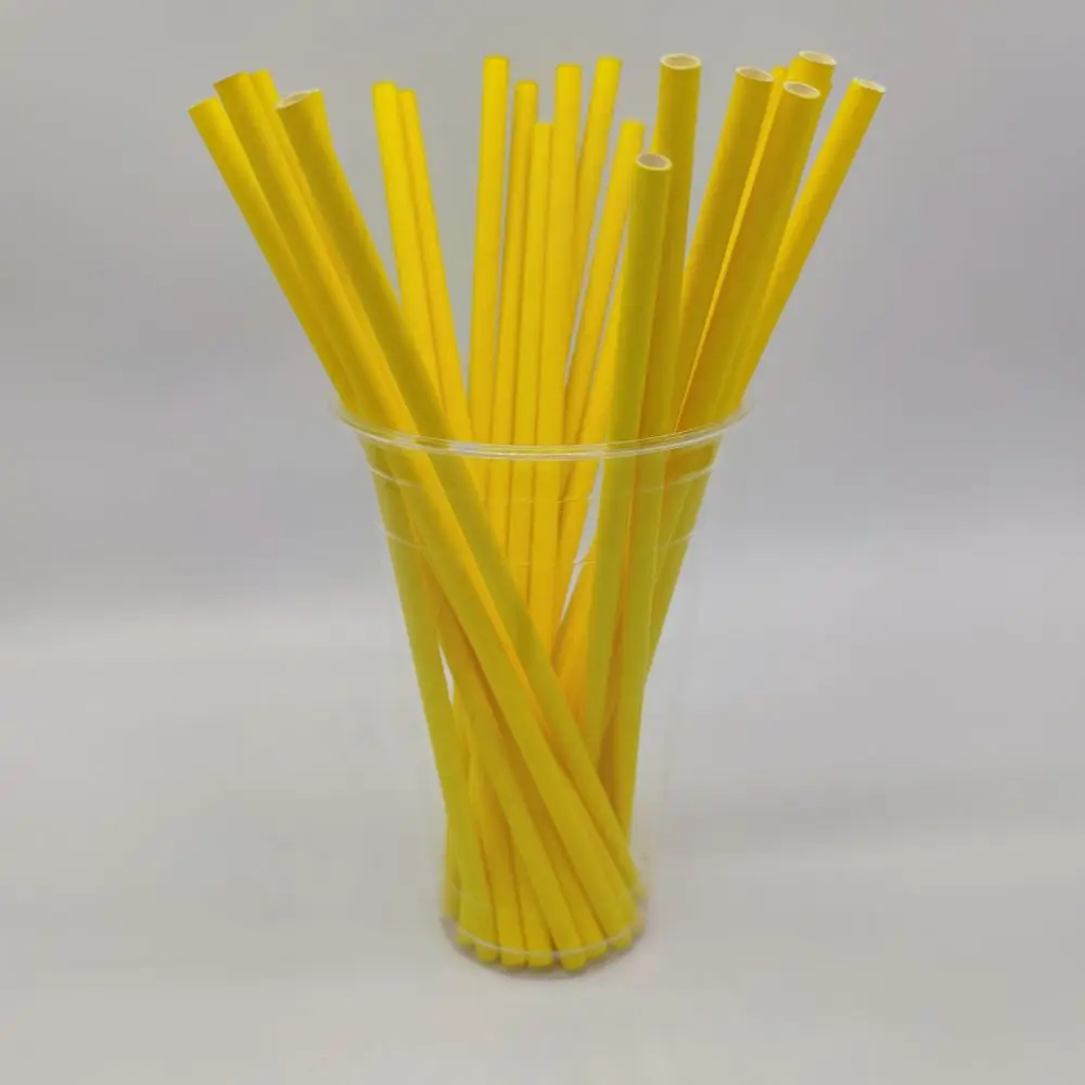 Одноразовые биоразлагаемые индивидуальные прямые однотонные бумажные соломинки желтого цвета для молока 6*200 мм