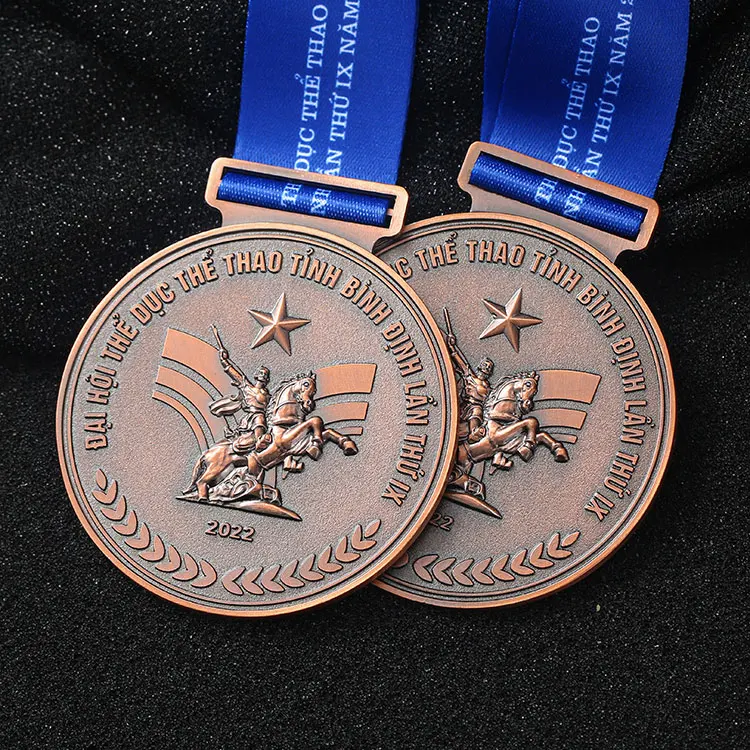 Customization design bronze metal Embossed 3D german medals custom running gymnastics logo medal award with ribbon